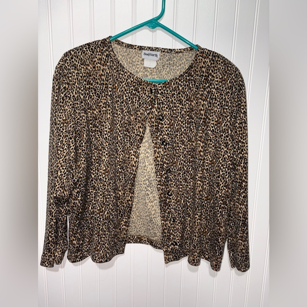 Vintage BonWorth Leopard Print Women's Cardigan| Size Petite Small